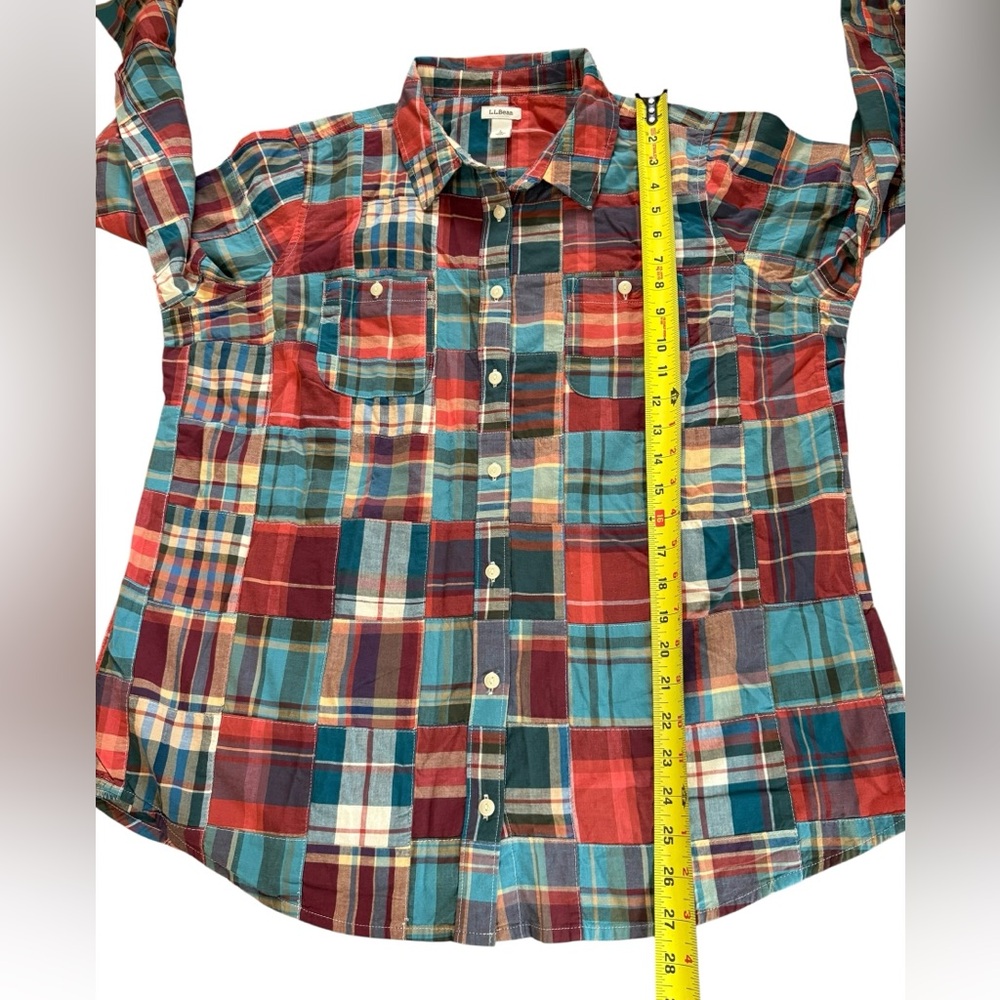 Ll Bean Plaid Patchwork Long Sleeve Button Up Shi… - image 8